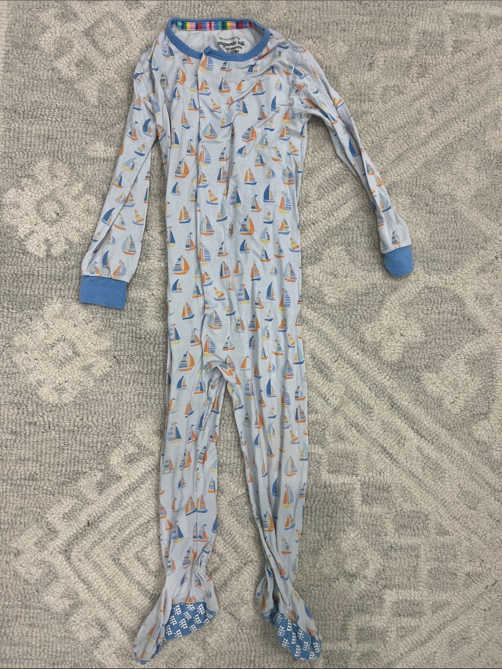 Light Blue Sailboat Print Kids One-Piece Pajamas